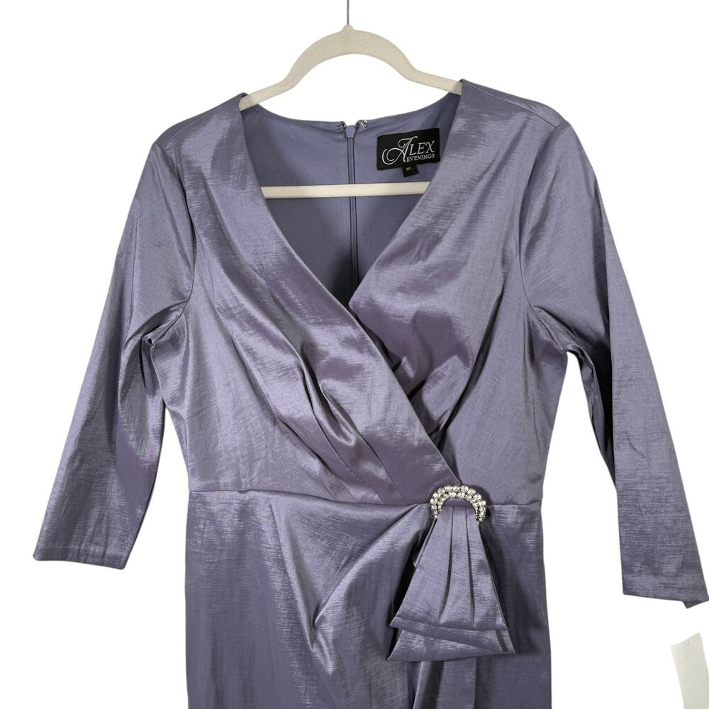 Alex Evenings Lavender Purple Satin Dress Cocktail Party Wedding Guest Womens 10 - Picture 3 of 8